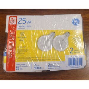 GE NOT LED 25W 2 Pack Double Life CRYSTAL CLEAR Light Bulbs DECORATIVE Old Style